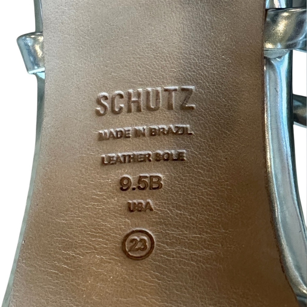 NEW Schutz Bryce Metallic Silver Heels | Ankle Wrap Strappy Sandals | Size 9.5 - Picture 12 of 13